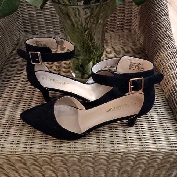 Black Suede Pointed-Toe Heels with Ankle Strap - DREAM PAIRS Size 11 - Picture 3 of 7